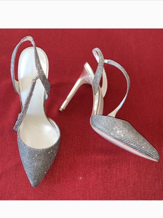 Karen Millen Shoes - Karen Millen gold glitter strappy open pumps *8